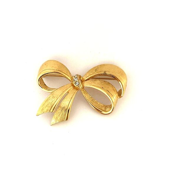 Vintag Avon Gold Bow Brooch Rhinestone Accents - Picture 6 of 6